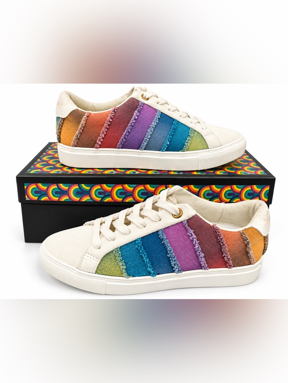 Kurt Geiger London Lane Stripe Rainbow Denim Sneakers Women’s 8 EU 38.5 Box